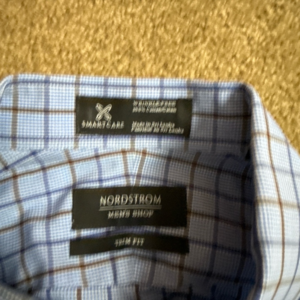 Nordstrom Men's Light Blue and Brown Checkered Shirt